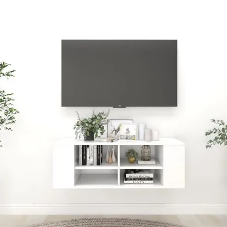  Dulap TV montat pe perete, alb, 102x35x35 cm, lemn prelucrat