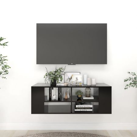 Dulap TV montat pe perete, negru, 102 x 35 x 35 cm