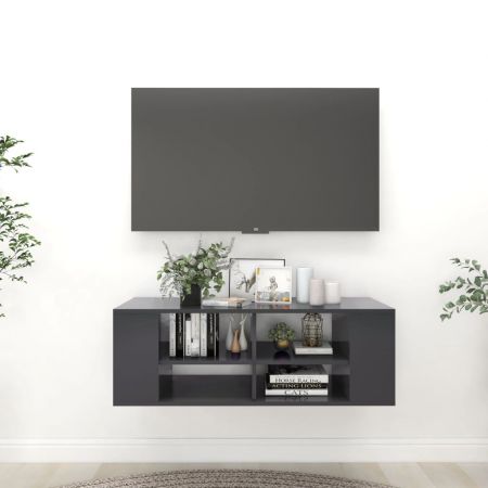 Dulap TV montat pe perete, gri, 102 x 35 x 35 cm