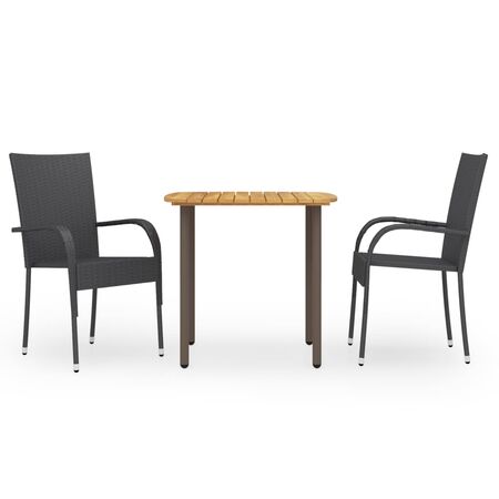  Set mobilier de grădină, 3 piese, negru, poliratan