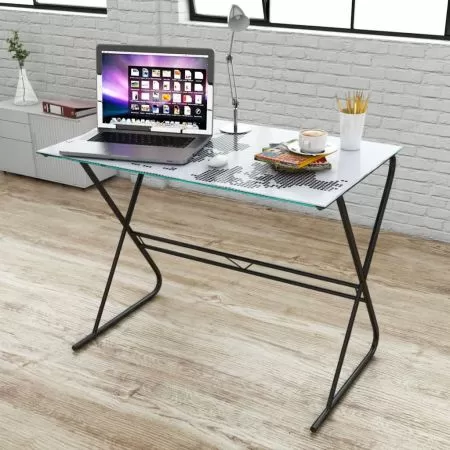 Birou din sticla cu model harta lumii, multicolor, 80 x 50 x 75 cm