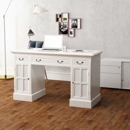  Birou dublu cu piedestal, 140 x 48 x 80 cm, alb