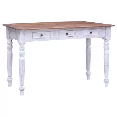  Birou cu sertare, alb, 117x57x75 cm, lemn masiv de mahon