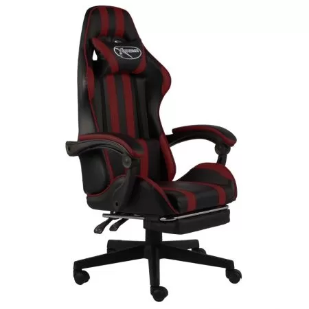 Scaun racing suport picioare negru/rosu vin piele ecologica, bordo