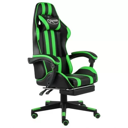  Scaun de racing suport picioare negru/verde piele ecologică
