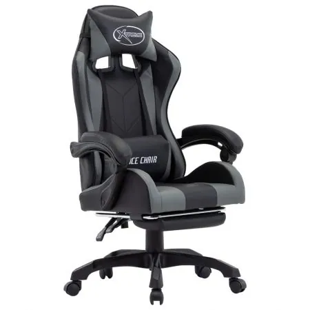  Scaun de racing, suport picioare, gri/negru, piele ecologică