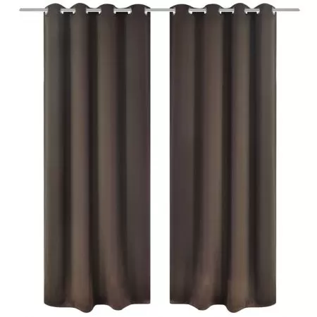 Draperii opace cu inele metalice, 2 buc., maro, 135 x 245 cm