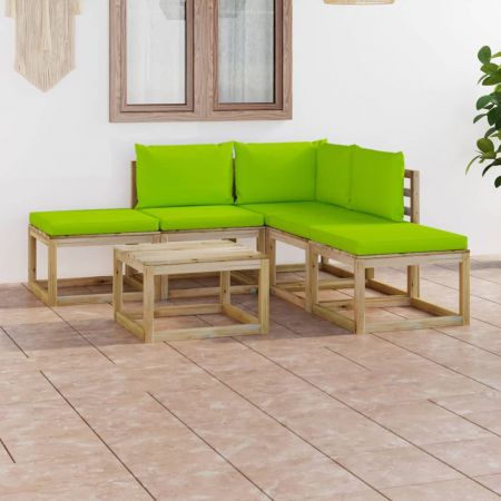 Set mobilier grădină perne verde aprins 6 piese lemn pin tratat
