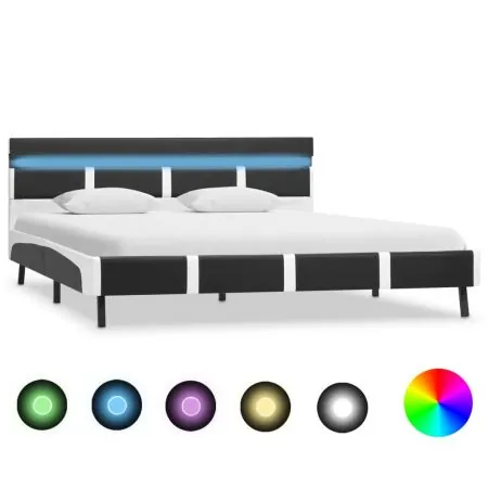  Cadru de pat cu LED, gri, 140 x 200 cm, piele artificială