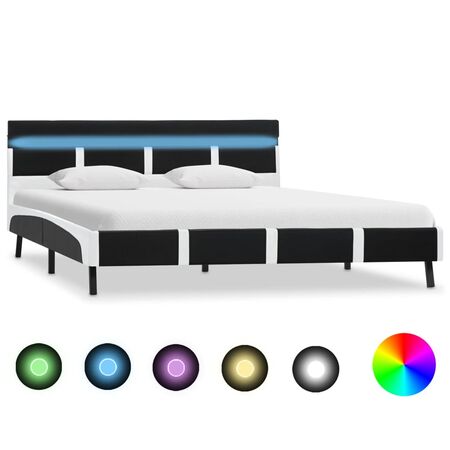 Cadru de pat cu LED-uri, negru, 120 x 200 cm, piele ecologică