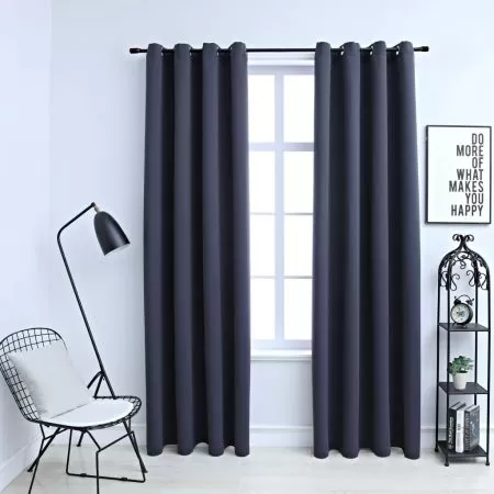  Draperii opace cu inele metalice 2 buc., antracit, 140 x 245 cm