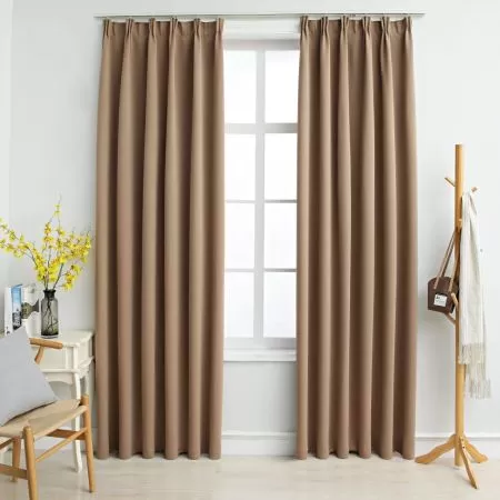  Draperii opace, 2 buc., gri taupe, 140 x 245 cm, cu cârlige