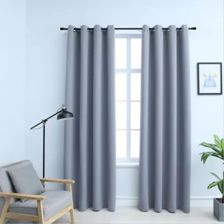  Draperii opace cu inele metalice, 2 buc., gri, 140 x 175 cm