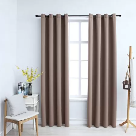  Draperii opace cu inele metalice, 2 buc, gri taupe, 140x175 cm