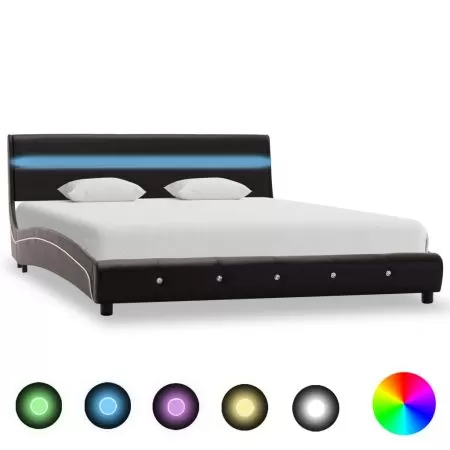 Cadru de pat cu LED-uri, negru, 120 x 200 cm