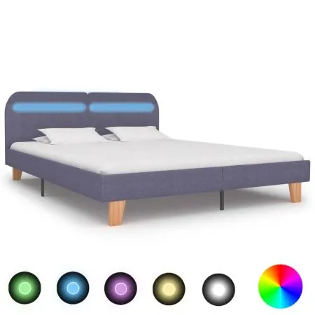  Cadru pat cu LED-uri, gri deschis, 160x200 cm, material textil