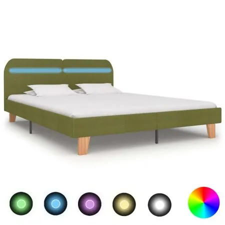  Cadru de pat cu LED-uri, verde, 160 x 200 cm, material textil
