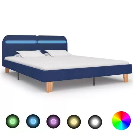  Cadru de pat cu LED-uri, albastru, 180x200 cm, material textil
