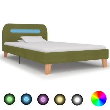  Cadru de pat cu LED-uri, verde, 90 x 200 cm, material textil