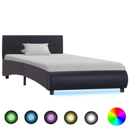  Cadru de pat cu LED-uri, negru, 100 x 200 cm, piele ecologică 