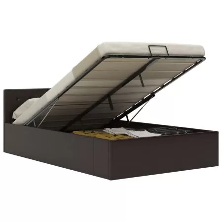  Cadru pat hidraulic cu ladă gri 120x200 cm, piele ecologică