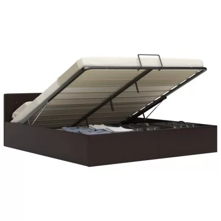  Cadru pat hidraulic, depozitare, gri, 160 x 200 cm, piele eco