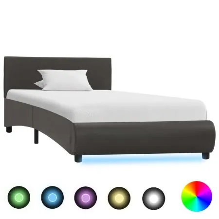  Cadru de pat cu LED, gri, 100 x 200 cm, piele ecologică 