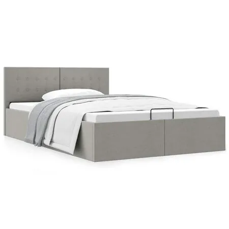  Cadru pat hidraulic cu ladă, gri deschis, 120 x 200 cm, textil 