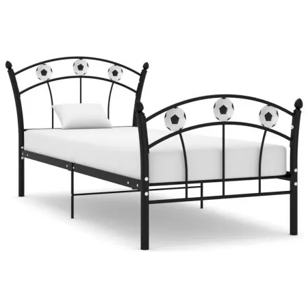  Cadru de pat, cu model de fotbal, negru, 90x200 cm, metal
