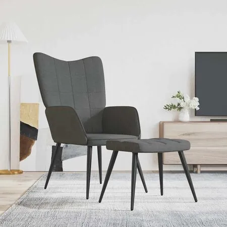  Scaun de relaxare cu taburet, gri închis, textil