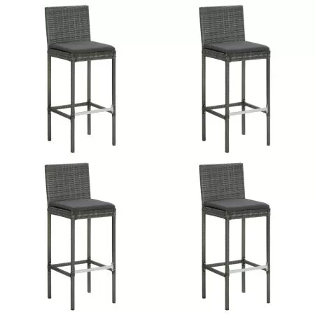  Scaune de bar pentru grădină cu perne 4 buc. gri, poliratan