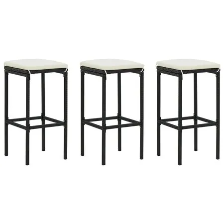  Taburete de bar cu perne, 3 buc., negru, poliratan