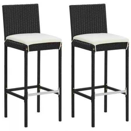 Set 2 bucati scaune de bar pentru gradina cu perne, negru