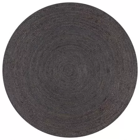  Covor manual, gri închis, 120 cm, iută, rotund