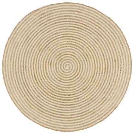 Covor lucrat manual cu model spiralat, alb, 90 cm
