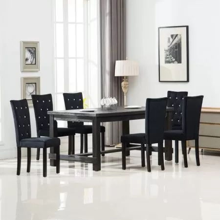   Scaune de sufragerie, 6 buc, negru, catifea