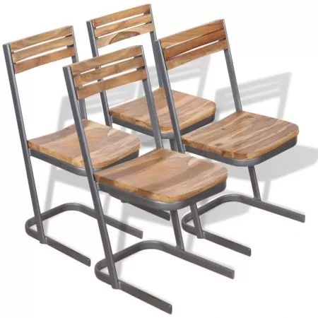 Set 4 bucati scaune de bucatarie din lemn masiv de tec, maro