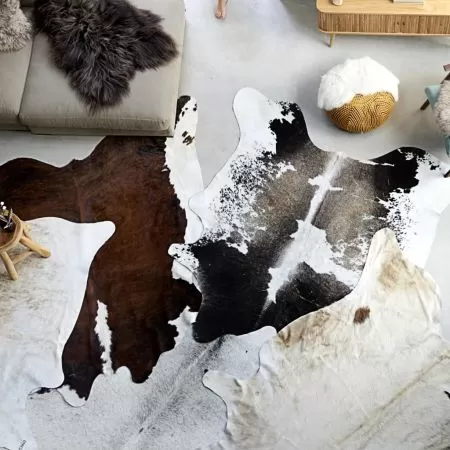  Covor din piele de vită, negru și alb, 150x170 cm