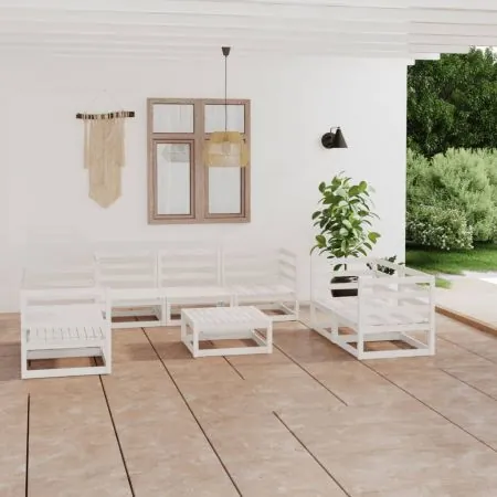  Set mobilier de grădină, 8 piese, alb, lemn masiv de pin
