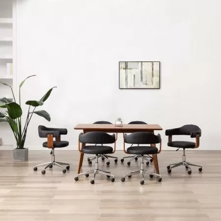 Set 6 bucati scaune pivotante de masa, negru si maro închis, 49.5 x 51.5 x 115.5 cm