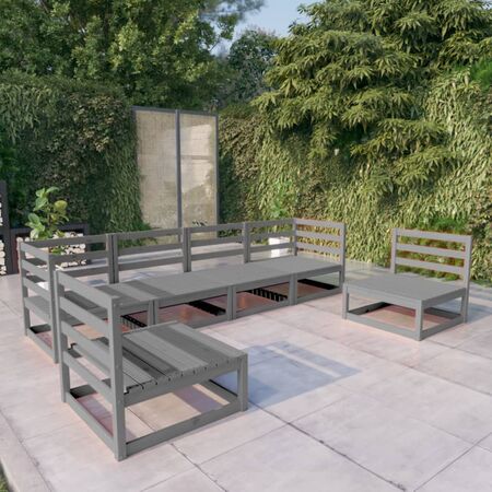  Set mobilier de grădină, 6 piese, gri, lemn masiv de pin