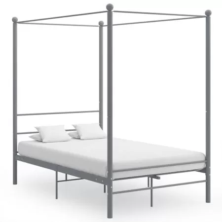 Cadru de pat cu baldachin, gri, 120x200 cm, metal
