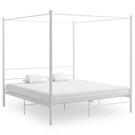  Cadru de pat cu baldachin, alb, 180x200 cm, metal 