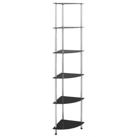  Raft cu 6 niveluri, negru, 30 x 30 x 160 cm, sticlă securizată