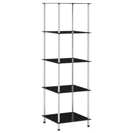  Raft cu 5 niveluri, negru, 40 x 40 x 130 cm, sticlă securizată