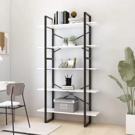  Bibliotecă cu 5 rafturi, alb, 100x30x175 cm, lemn prelucrat
