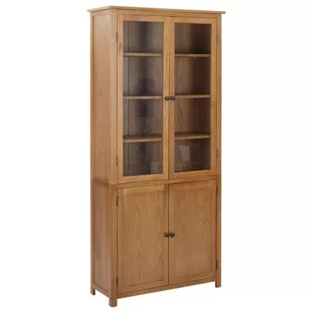  Bibliotecă cu 4 uși, 90x35x200 cm, lemn masiv stejar & sticlă
