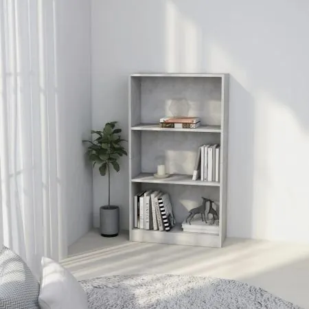  Bibliotecă cu 3 rafturi, gri beton, 60x24x109 cm, lemn compozit
