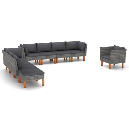  Set mobilier grădină, 9 piese, gri, poliratan și lemn eucalipt