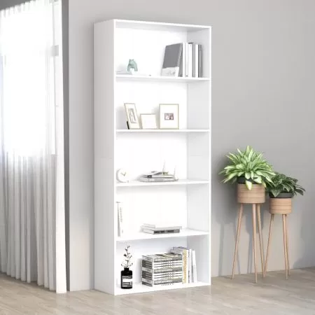  Bibliotecă cu 5 rafturi, alb, 80x30x189 cm, lemn prelucrat